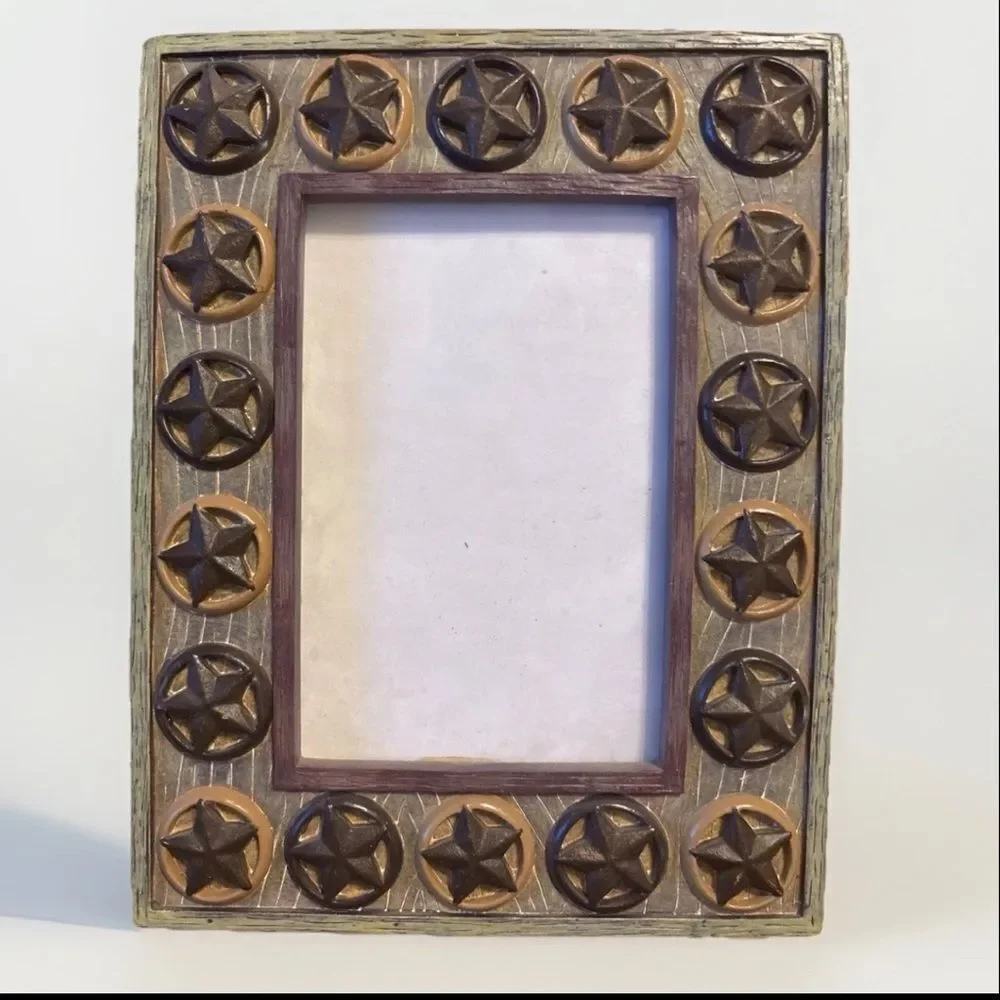 Rustic Western Texas Star Picture Frame 3D Raised Stars Country Farmhouse Decor